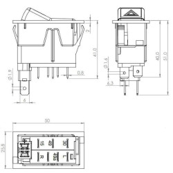 Svirties jungiklis, I-0, 12V, 7 kontaktų, įspėjimas apie pavojų SW10037KR