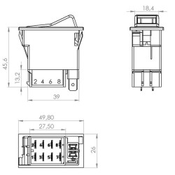Svirties jungiklis, I-0, įjungimas-išjungimas, 24V, 9 kontaktų, funkcinis apšvietimas, su lempute SW10028KR