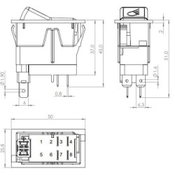 Svirtis jungiklis, I-0, išjungtas, 12V, 4 kontaktų, darbinis žibintas dešinėn SW10049KR