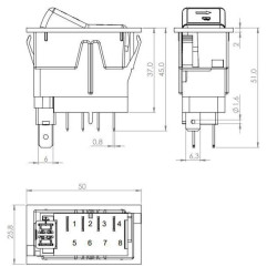 Svirtis jungiklis, (I)-0-(II), mama ant mamos, 12 V, 4 kontaktų, perjungimas SW10056KR