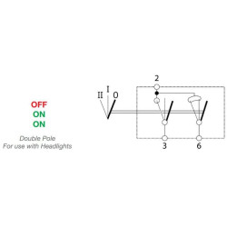 Svirtis jungiklis, II+I-0, išjungtas ir įjungtas, 12/24V, 5 kontaktų, funkcinis apšvietimas, su lempute SW10033KR