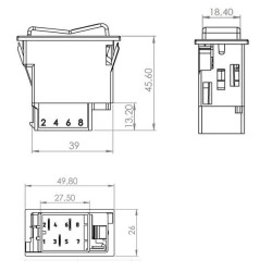 Svirtis jungiklis, II+I-0, išjungtas ir įjungtas, 12/24V, 5 kontaktų, funkcinis apšvietimas, su lempute SW10033KR