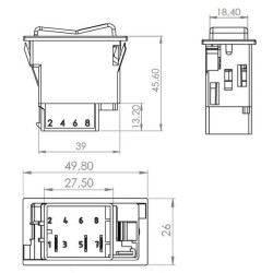 Svirties jungiklis, I-0, įjungimas-išjungimas, 12/24V, 5 kontaktų, vietos ir funkcinis apšvietimas, su lempute SW10026KR
