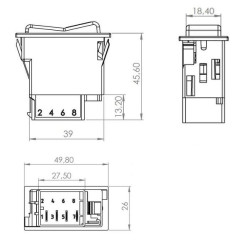 Svirtis jungiklis, II+I-0, išjungtas-įjungtas, 6 kontaktų, vietos apšvietimas, su lempute SW10032KR
