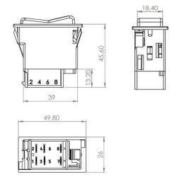 Svirtis jungiklis, (I)-0-(II), mama išjungta, 12V arba 24V, 8 kontaktų, funkcinis apšvietimas, su lempute SW10019KR