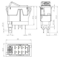 Svirties jungiklis, I-0-(II), ant mamos, 12V, 8 kontaktų, priekinio stiklo valytuvas SW10058KR