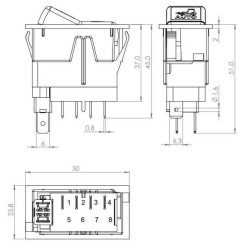 Svirties jungiklis, (I)-0-(II), mama ant mamos, 12V, 4 kontaktų, priekinių ratų pavaros parinktys SW10046KR