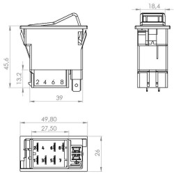 Svirties jungiklis, I-0, įjungimas-išjungimas, 12V, 7 kontaktų, funkcinis apšvietimas, su lempute SW10020KR