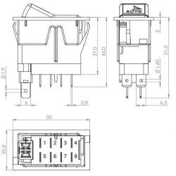 Svirties jungiklis, I-0-(II), ant mamos, 12V, 8 kontaktų, vairo sistemos parinktys SW10047KR