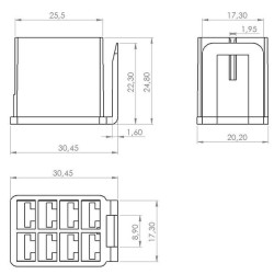 Jungtis svirties jungikliui, 8 kontaktų kištuko korpusas, ašmenų gnybtų įvorė SW10025KR