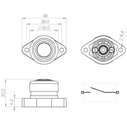 Mygtuko jungiklis, 12V, 6A, įjungimas-išjungimas (mama), varžtiniai gnybtai SW10016KR