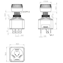 Sukamasis jungiklis, įjungiamas, įjungiamas, 12-24 V, ašmenų gnybtai, 6,3 mm SW10015KR