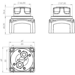Akumuliatoriaus jungiklis kvadratinis, juodas, M10, 12/24V, 300A/1000A (5sek), IP54 SW10006KR