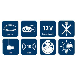 Aktyvus ant stiklo lipnios antenos Funline AM/FM/DAB/DAB+ 2006023000000