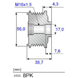 kintamosios srovės generatoriaus skriemulys, laisvosios eigos sankaba 7,6 mm poslinkis 535013110