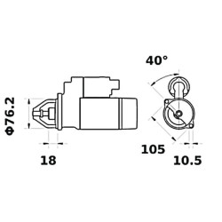 Starteris 12V, 1,1kW, 9 dantų, CW, Mahle IS1279