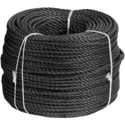 PP takelažo virvė, Ø 8 mm, 3 vijų, juoda, 220 m. - ritinys PL11283