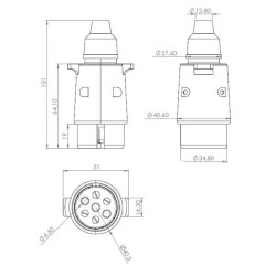 Priekabos kištukas 7 kontaktų, plastikinis, 12V, varžtiniai gnybtai (pak. 10 vnt) TR00001KRPACK