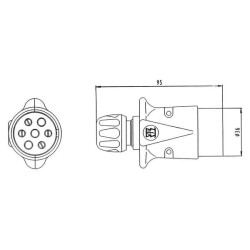 Kištukas 7-polių, korpusas aluminiowy 201003JAE