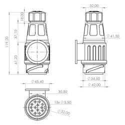 Priekabos kištukas 13 kontaktų, plastikinis, 12V, ilgo tipo, varžtiniai gnybtai TR00005KR