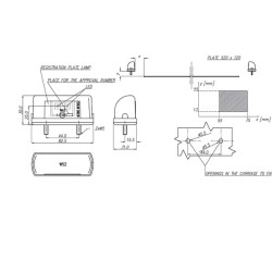 Valstybinio numerio apšvietimas LED, stačiakampis, 12/24V, skaidrus, užsukamas, 82x31x39mm, Waś 1400300450