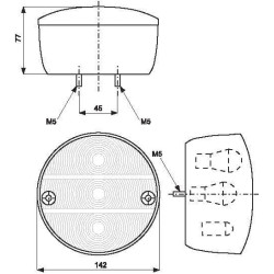 Galinis žibintas LH apvalus, 12/24V, gintarinis/raudonas, užsukamas, Ø 142mm, Waś 1400681200
