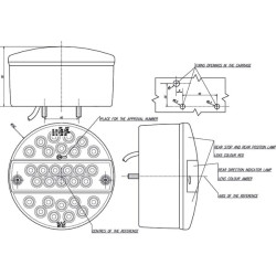 Galinis šviesos diodas, apvalus, 12/24V, gintarinis/raudonas, užsukamas, 142x142mm, Waś 1400681220