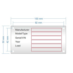 Etiketės ID lentelė, tuščia, aliumininė, serijos / VIN numeris 100x50 mm TAG001KR