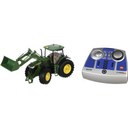 John Deere 7310R su priekiniu krautuvu, „Bluetooth“ nuotolinio valdymo pultu ir programėle S06795