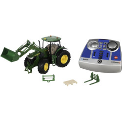John Deere 7310R su priekiniu krautuvu, „Bluetooth“ nuotolinio valdymo pultu ir programėle S06795