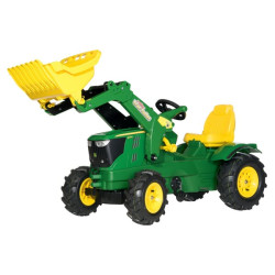 Pedalinis traktorius su priekiniu krautuvu, John Deere 6210R, su pneumatiniais ratais, nuo 3 metų, rollyFarmtrac by Rolly Toys R