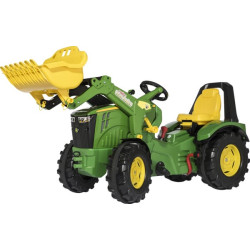 Pedalinis traktorius su priekiniu krautuvu, John Deere 8400R su stabdžiais ir pavaromis, nuo 3 metų amžiaus, rollyX-Trac, Rolly 