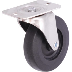 Pasukamas ratukas, guminis ratas: Ø76, tvirtinimas prie plokštelės, MVP BE26001