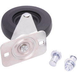 Pasukamas ratukas, guminis ratas: Ø76, tvirtinimas prie plokštelės, MVP BE26001