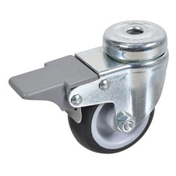 Pasukamas ratukas, guminis ratas: Ø60 su stabdžiu, viena varžto skylė, Ro-Carr CRE200PLW