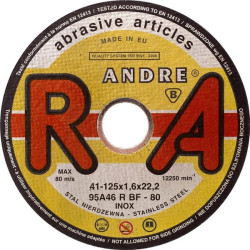Nerūdijančio plieno pjovimo diskas Andre, plokščias 125 x 1,6 x 22 1861162321
