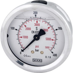 Glicerino manometras 63 mm 400 bar, galinis tvirtinimas B711W063400T