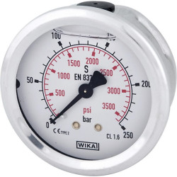 Glicerino manometras 63 mm 250 bar, galinis tvirtinimas B711W063250T