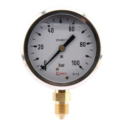 Manometras Ø63 0–100 bar 1/4 colio apačia MA63100L04SSGF