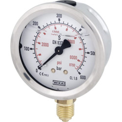 Glicerino manometras 63 mm 600 bar, montuojamas apačioje B711W063600D