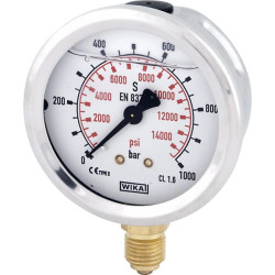 Glicerino manometras 63 mm 1000 bar, montuojamas apačioje B711W0631000D