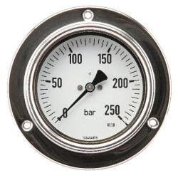 Manometras Ø100 0–250 bar 1/2 colio, montuojamas ant skydelio MA100250P08SSGF