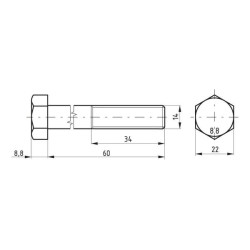 Šešiakampis varžtas DIN931 M14x60 plienas 8.8 Kramp 02101406088