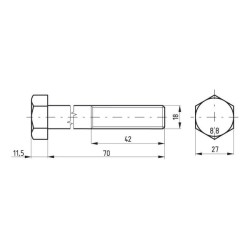 Šešiakampis varžtas DIN931 M18x70 plienas 8.8 Kramp 02101807088