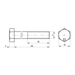 Šešiakampis varžtas DIN931 M6x60 plienas 8.8 Kramp 02100606088