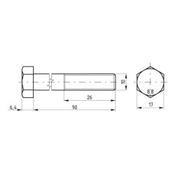 Šešiakampis varžtas DIN931 M10x90 plienas 8.8 Kramp 02101009088