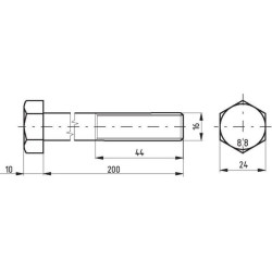 Šešiakampis varžtas DIN931 M16x200 plienas 8.8 02101620088