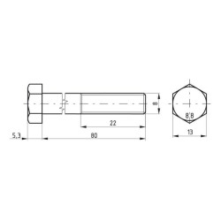 Šešiakampis varžtas DIN931 M8x80 plienas 8.8 Kramp 02100808088