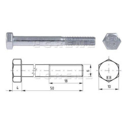 Pussrieginis varžtas, cinkuotas, 8.8 klasės, 6 x 50 021006050