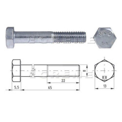 Pussrieginis varžtas, cinkuotas, 8.8 klasės, 8 x 65 021008065